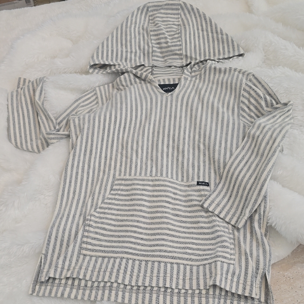 RVCA Gray and White Striped Pullover